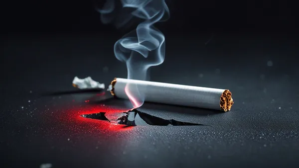 Cigarro quebrado sobre superfície escura com luz vermelha dramática