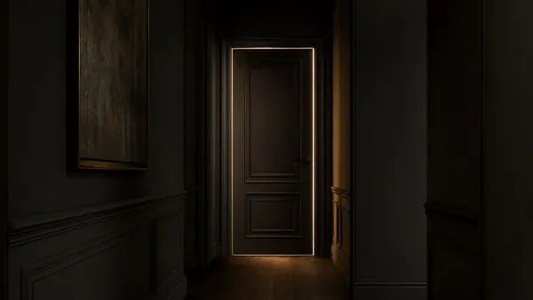 Porta de quarto fechada em corredor escuro, imagem de privacidade