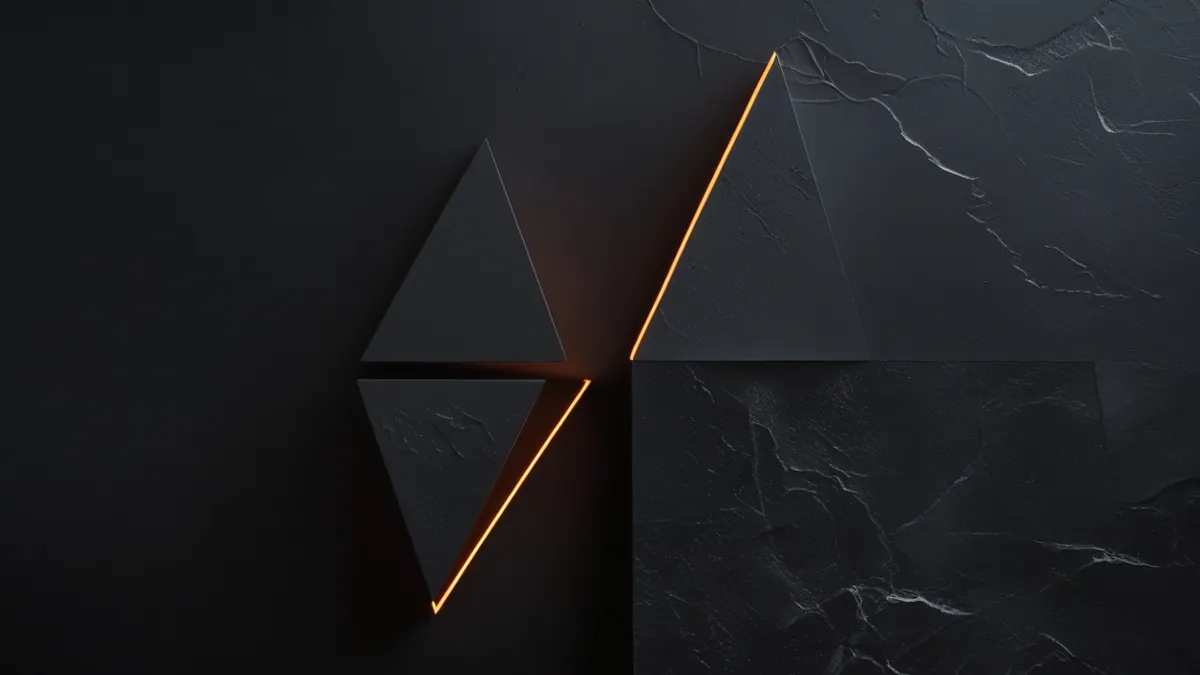 Duas formas geométricas contrastantes com bordas neon sobre fundo preto