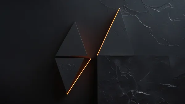 Duas formas geométricas contrastantes com bordas neon sobre fundo preto