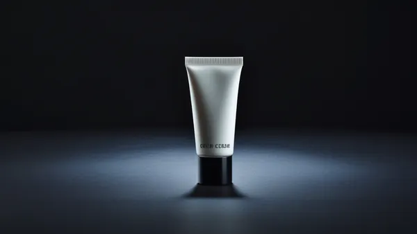 Bisnaga de creme sobre superfície escura em fotografia de produto fria