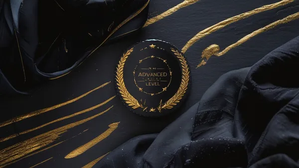 Selo de nível avançado em preto e dourado sobre fundo escuro