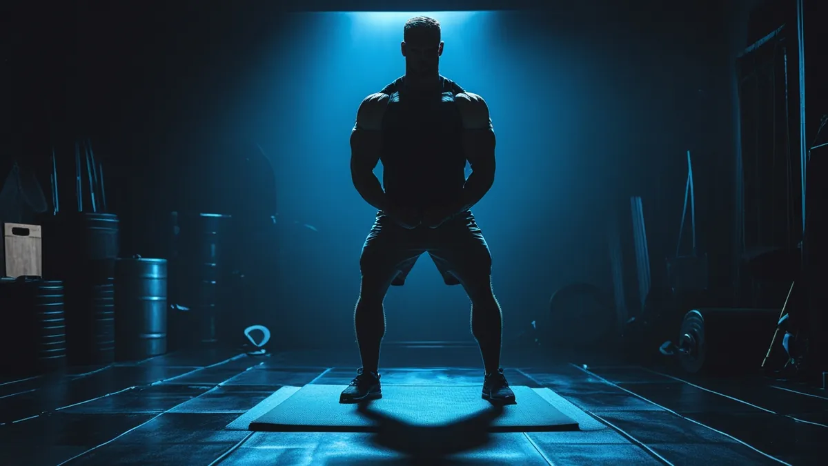 Homem treinando em casa, representando a rotina de exercícios naturais