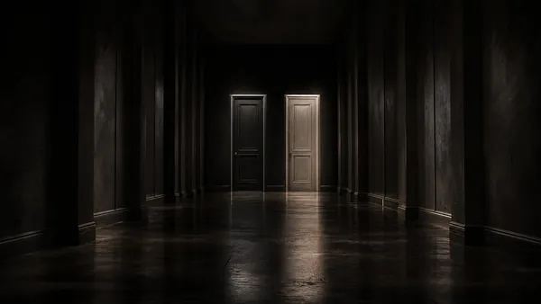 Duas portas em corredor escuro, imagem conceitual de escolha