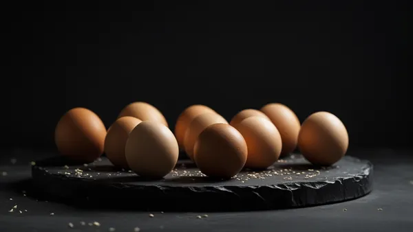 Ovos marrons sobre superfície escura em fotografia gastronômica sóbria