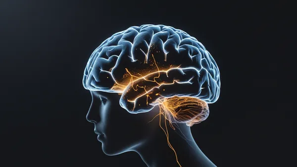 Rede neural luminosa em azul sobre fundo preto, visualização científica