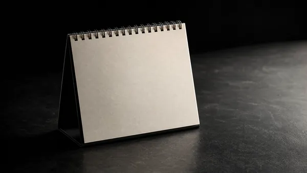 Página de calendário do primeiro dia sobre mesa escura