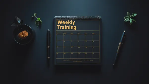 Calendário semanal de treino sobre mesa escura