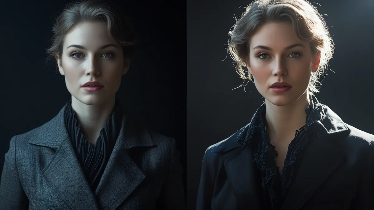 Conceito visual de antes e depois em dois painéis escuros contrastantes